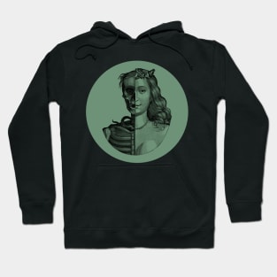 Halloween Skeleton Beauty Memento Mori, Black and Sage Style Hoodie